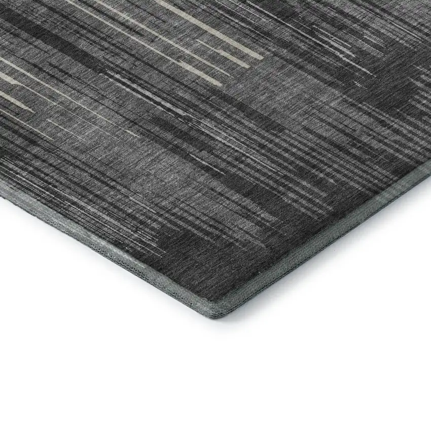 8' Charcoal And Ivory Striped Washable Round Rug With UV Protection Photo 7