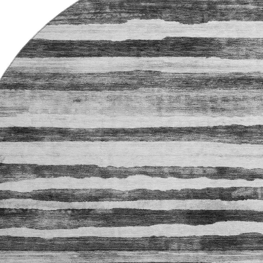 8' Charcoal And Ivory Striped Washable Round Rug With UV Protection Photo 2