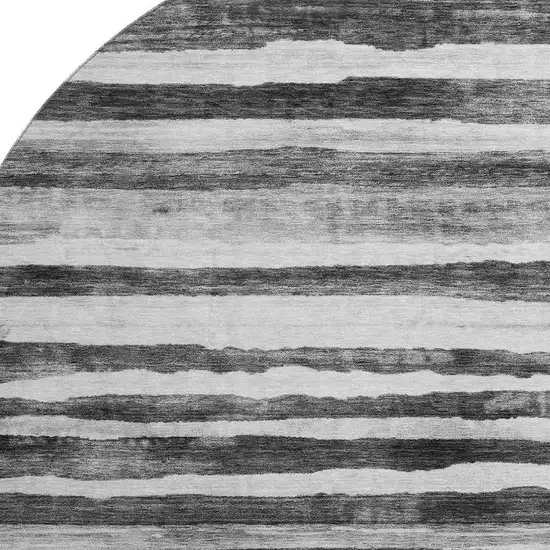 8' Charcoal And Ivory Striped Washable Round Rug With UV Protection Photo 2