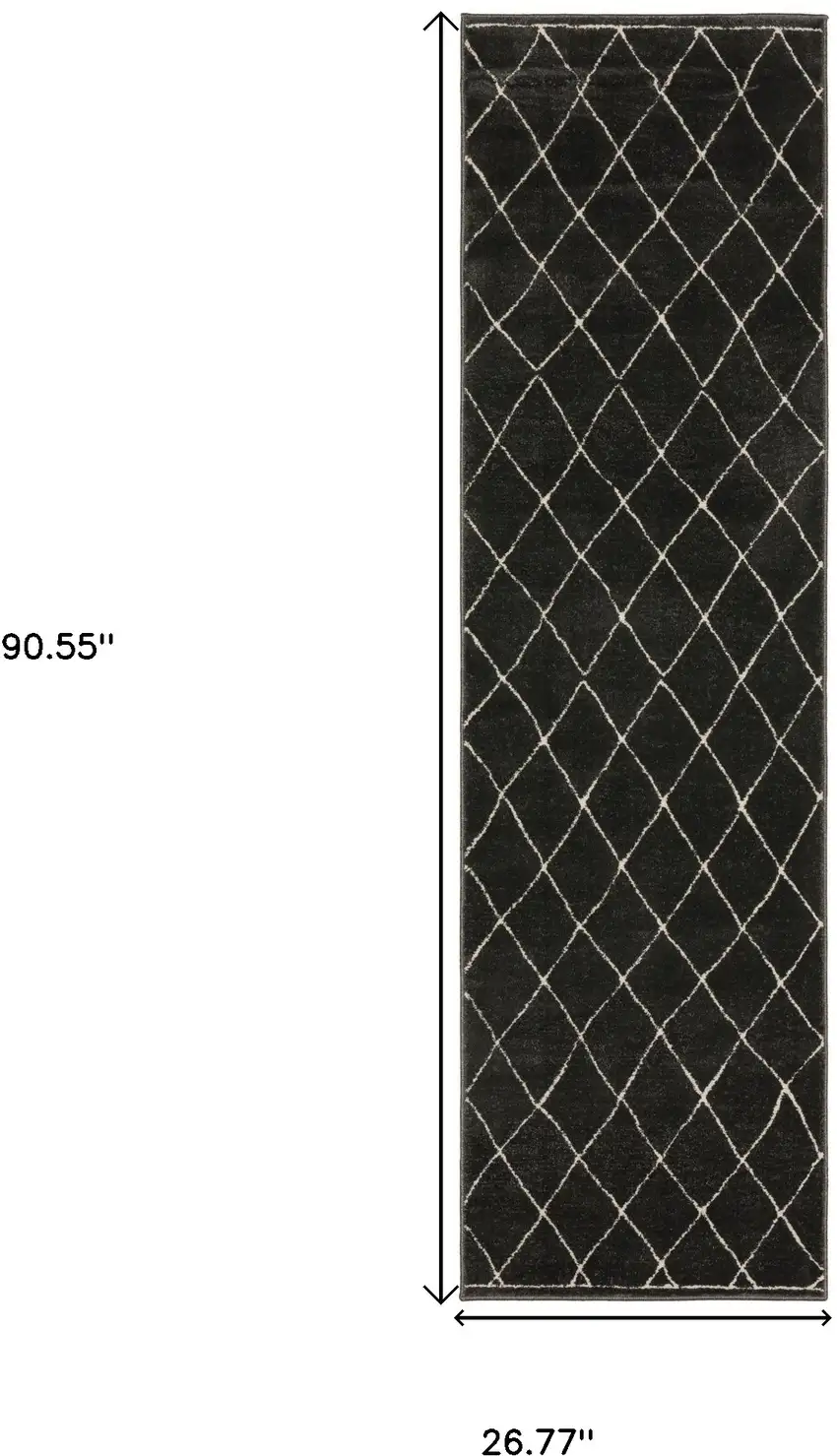 8' Charcoal And Ivory Trellis Runner Rug Photo 3
