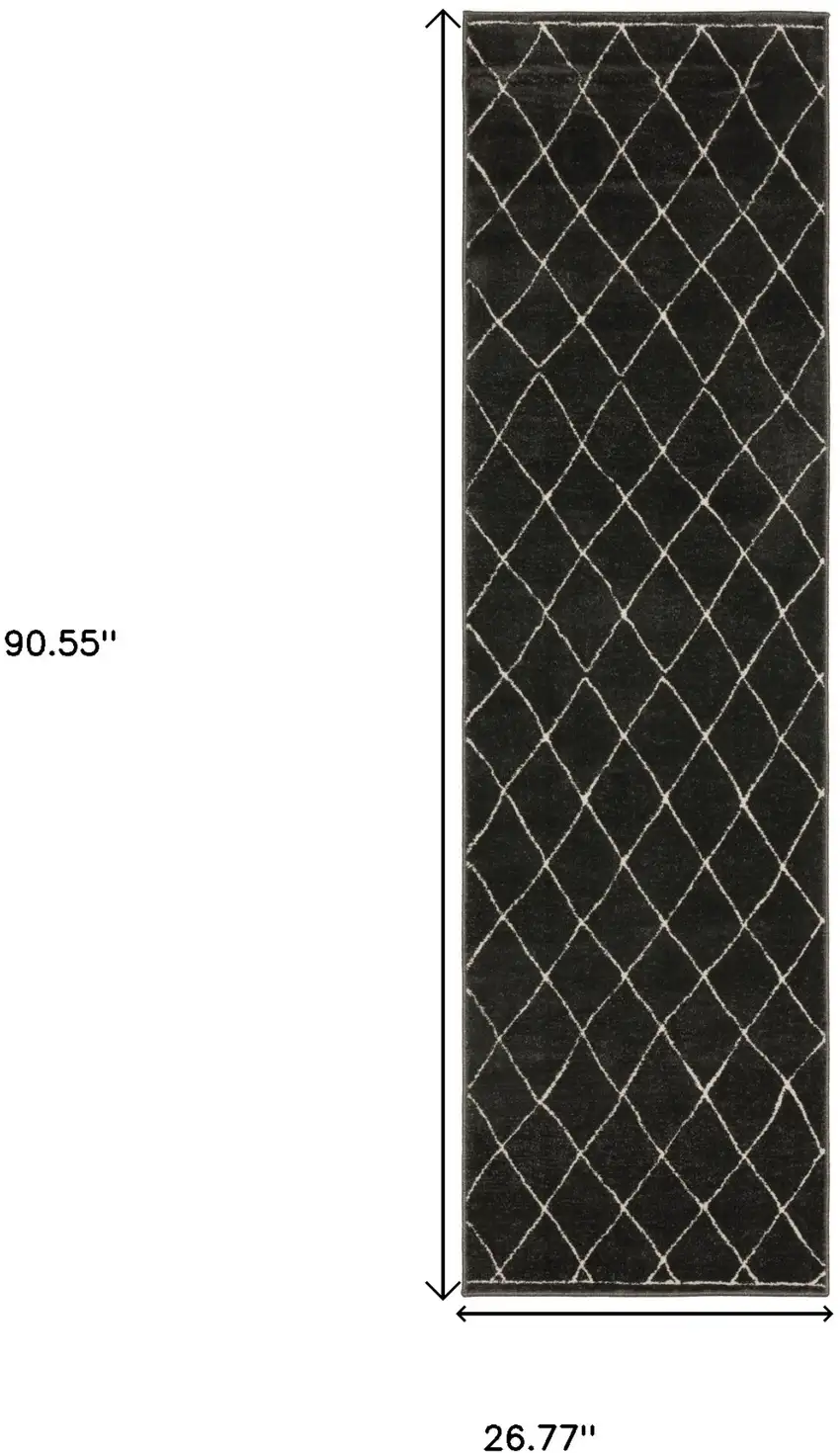8' Charcoal And Ivory Trellis Runner Rug Photo 3