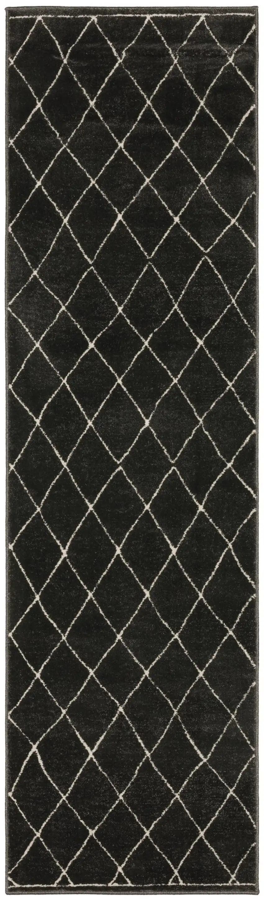8' Charcoal And Ivory Trellis Runner Rug Photo 4