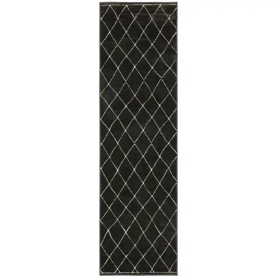 8' Charcoal And Ivory Trellis Runner Rug Photo 4