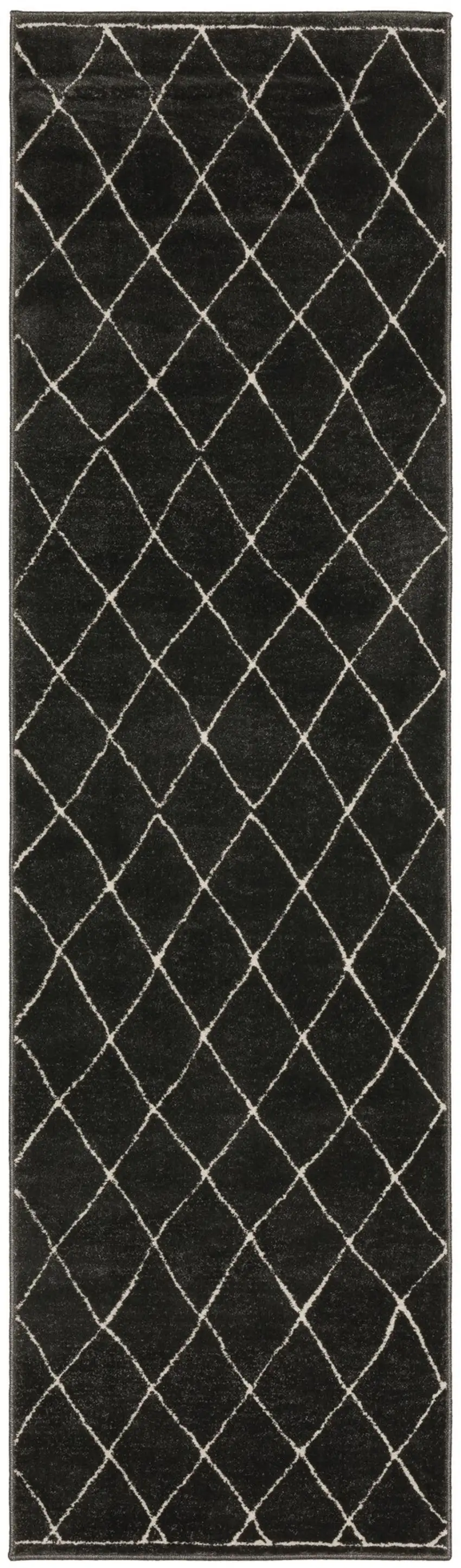 8' Charcoal And Ivory Trellis Runner Rug Photo 2