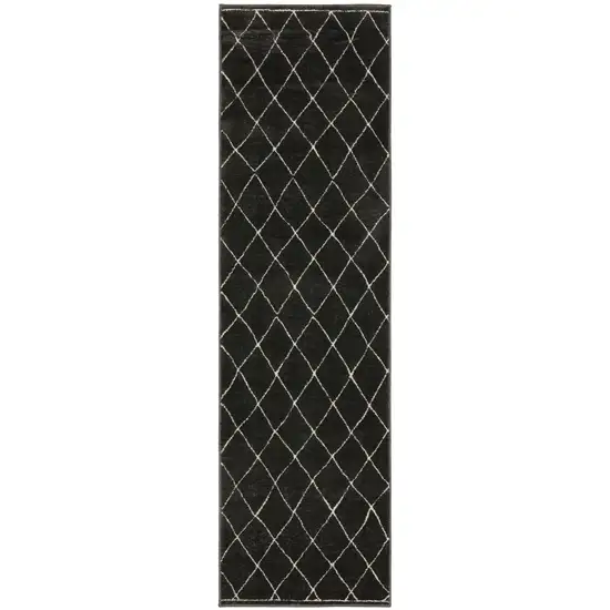 8' Charcoal And Ivory Trellis Runner Rug Photo 2