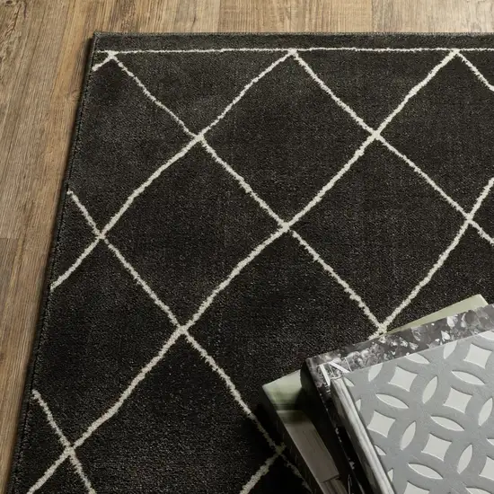 8' Charcoal And Ivory Trellis Runner Rug Photo 9