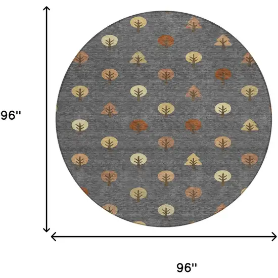 8' Charcoal And Orange Round Geometric Washable Indoor Outdoor Area Rug Photo 7