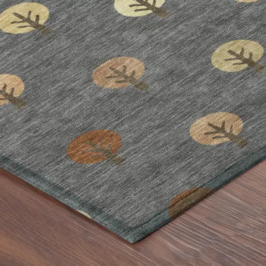 8' Charcoal And Orange Round Geometric Washable Indoor Outdoor Area Rug Photo 5