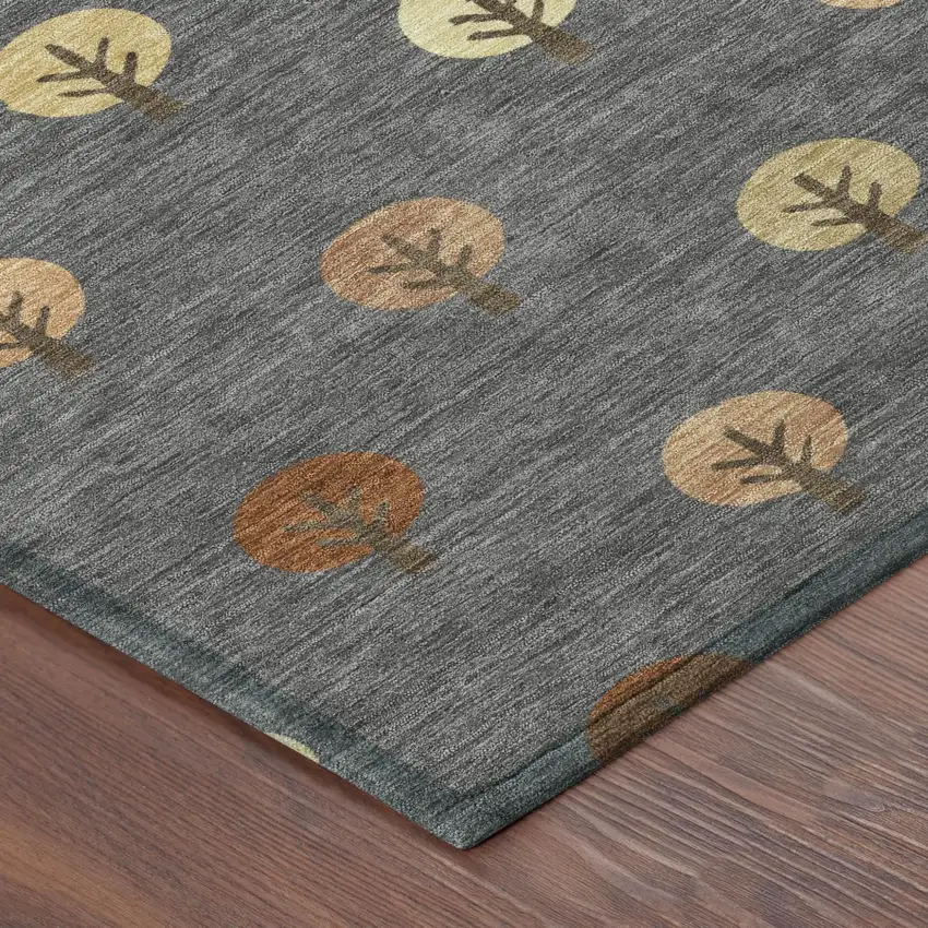 8' Charcoal And Orange Round Geometric Washable Indoor Outdoor Area Rug Photo 5