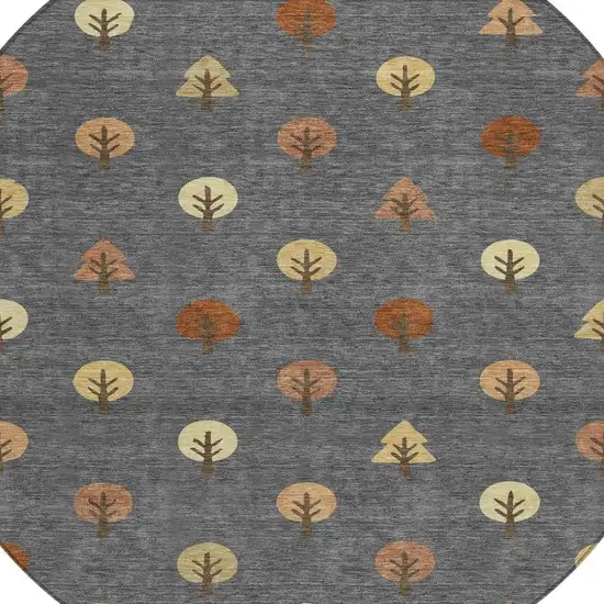 8' Charcoal And Orange Round Geometric Washable Indoor Outdoor Area Rug Photo 3