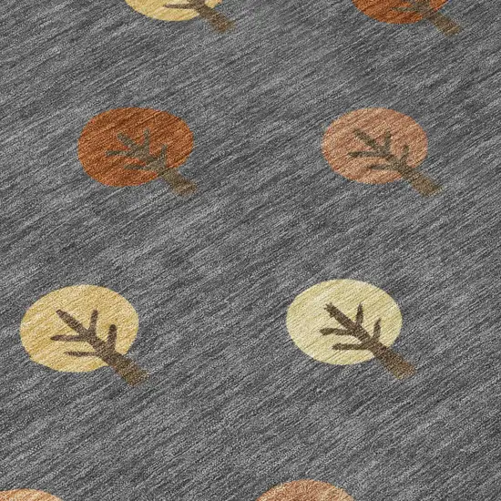 8' Charcoal And Orange Round Geometric Washable Indoor Outdoor Area Rug Photo 6