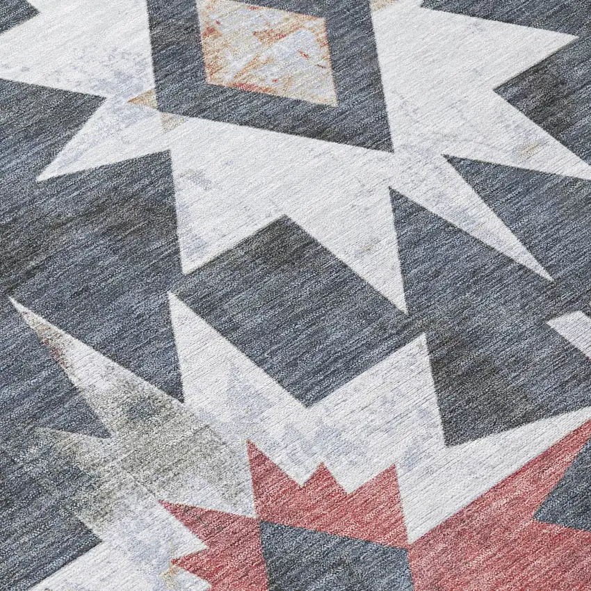 8' Charcoal And Rust Round Aztec Washable Indoor Outdoor Area Rug Photo 9