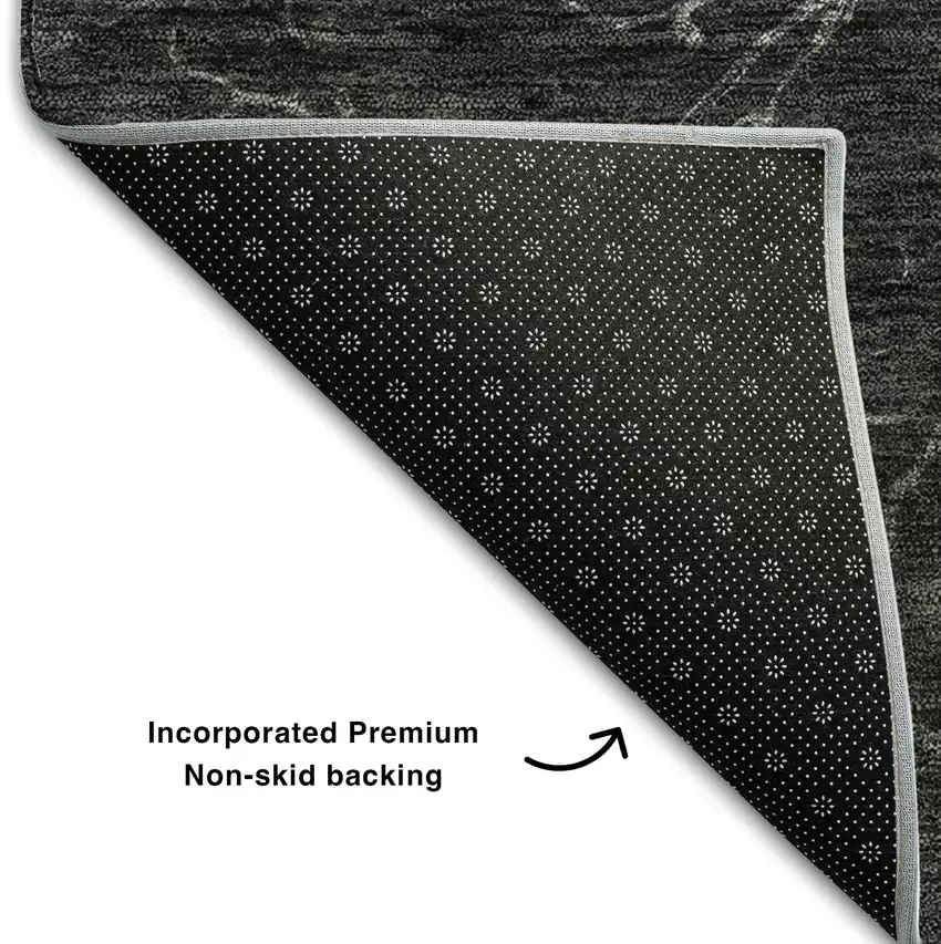 8' Charcoal And Silver Abstract Washable Round Rug With UV Protection Photo 7