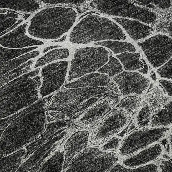 8' Charcoal And Silver Abstract Washable Round Rug With UV Protection Photo 8