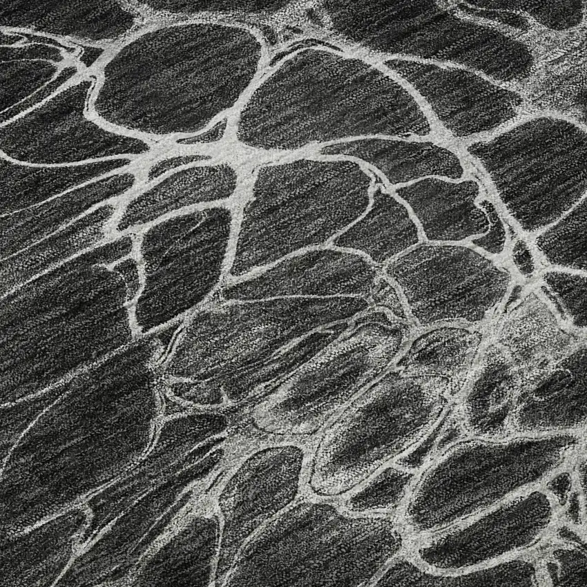 8' Charcoal And Silver Abstract Washable Round Rug With UV Protection Photo 8