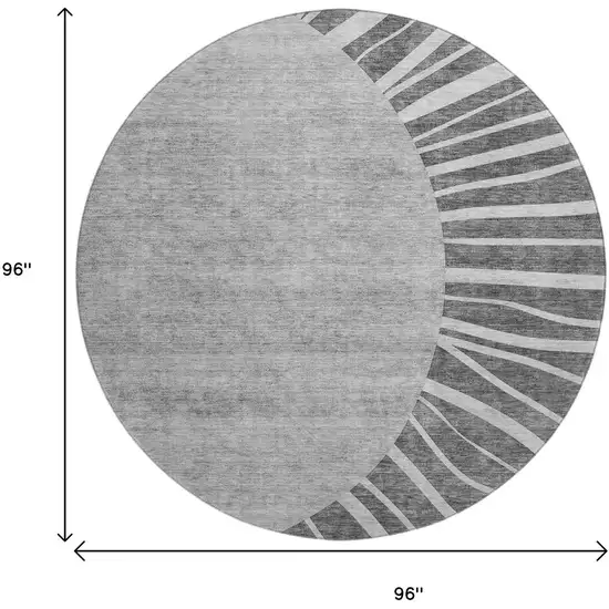 8' Charcoal And Silver Abstract Washable Round Rug With UV Protection Photo 6