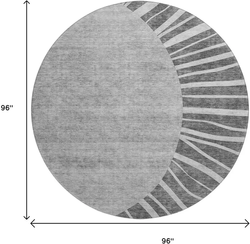 8' Charcoal And Silver Abstract Washable Round Rug With UV Protection Photo 6