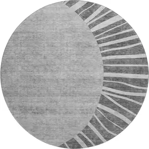 Photo of 8' Charcoal And Silver Abstract Washable Round Rug With UV Protection