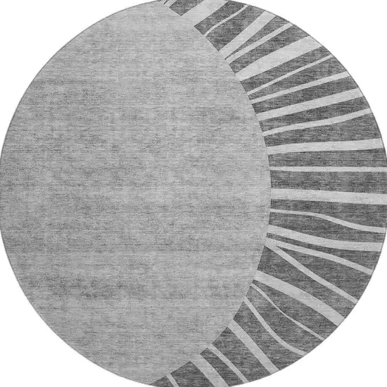 8' Charcoal And Silver Abstract Washable Round Rug With UV Protection Photo 3
