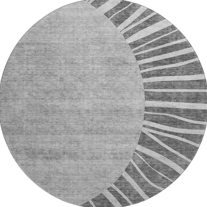 8' Charcoal And Silver Abstract Washable Round Rug With UV Protection Photo 3