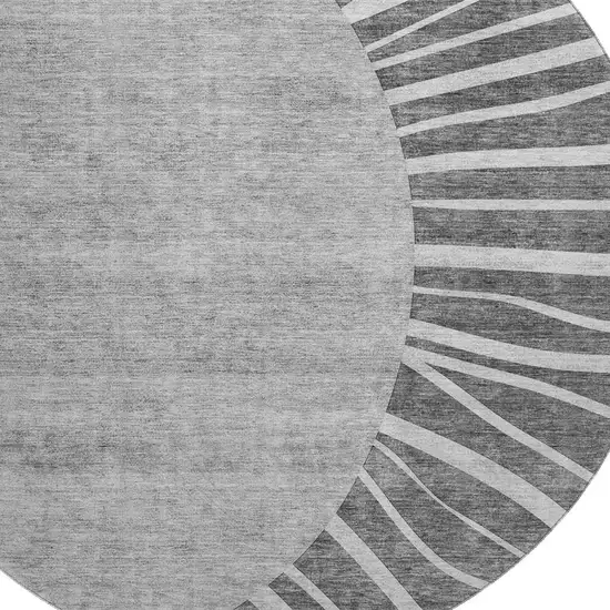 8' Charcoal And Silver Abstract Washable Round Rug With UV Protection Photo 4