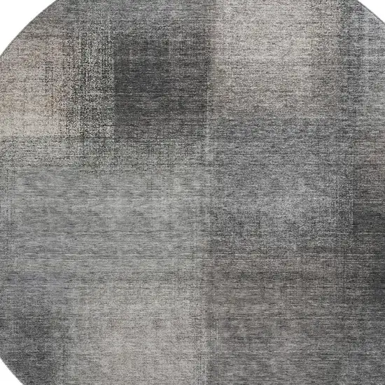 8' Charcoal And Silver Abstract Washable Round Rug With UV Protection Photo 3