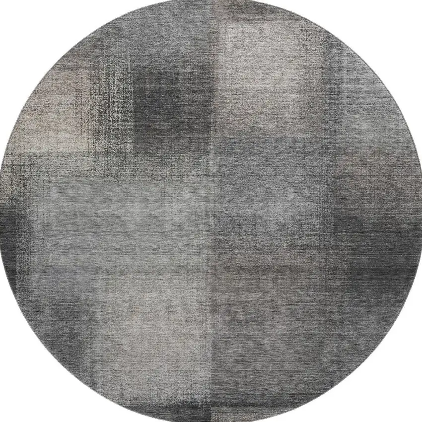8' Charcoal And Silver Abstract Washable Round Rug With UV Protection Photo 4