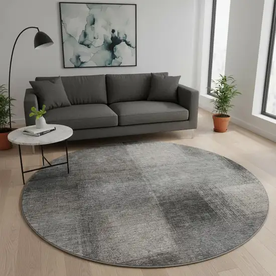 8' Charcoal And Silver Abstract Washable Round Rug With UV Protection Photo 2