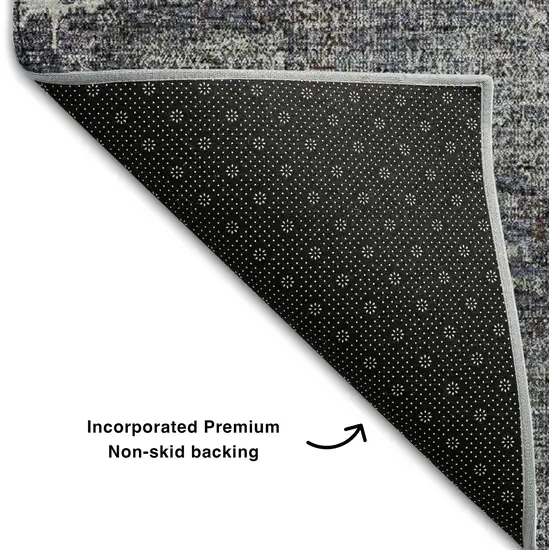 8' Charcoal And Silver Abstract Washable Round Rug With UV Protection Photo 5