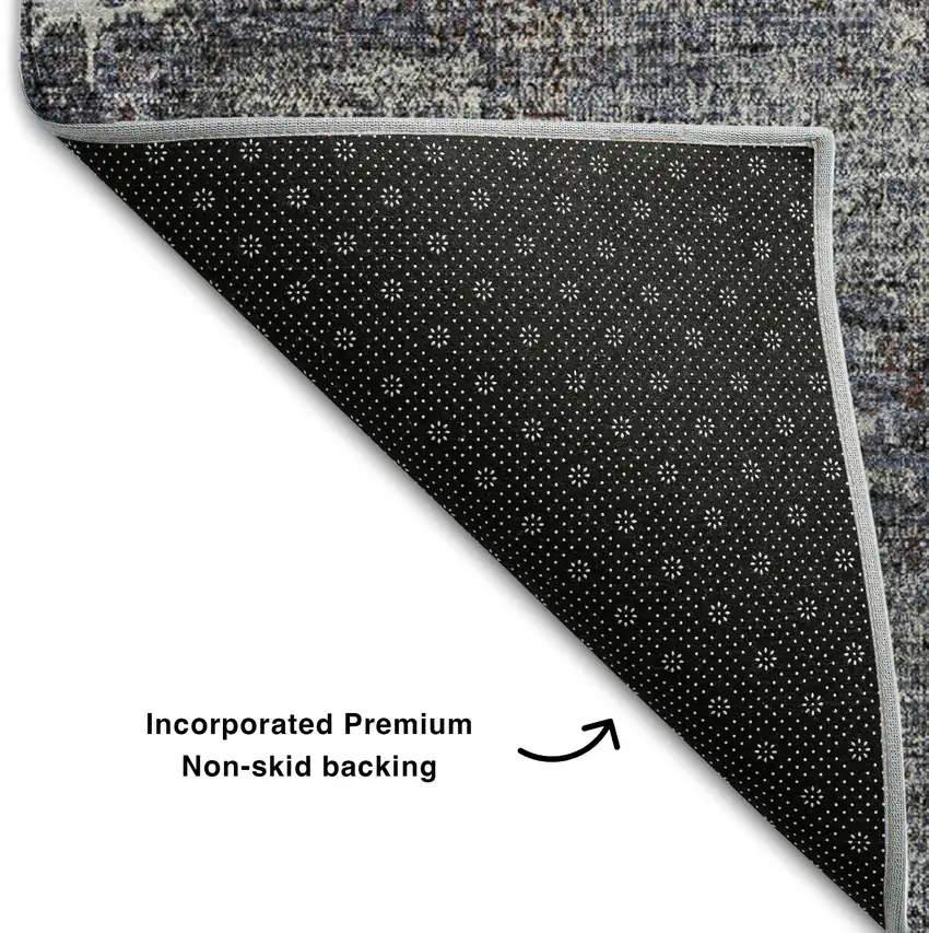 8' Charcoal And Silver Abstract Washable Round Rug With UV Protection Photo 5