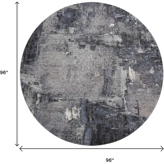 8' Charcoal And Silver Abstract Washable Round Rug With UV Protection Photo 9