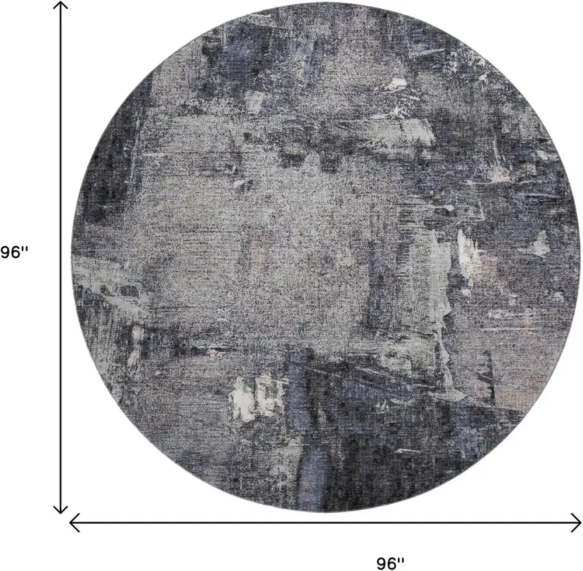 8' Charcoal And Silver Abstract Washable Round Rug With UV Protection Photo 9