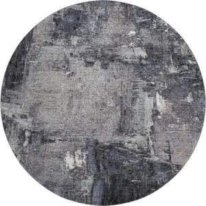Photo of 8' Charcoal And Silver Abstract Washable Round Rug With UV Protection