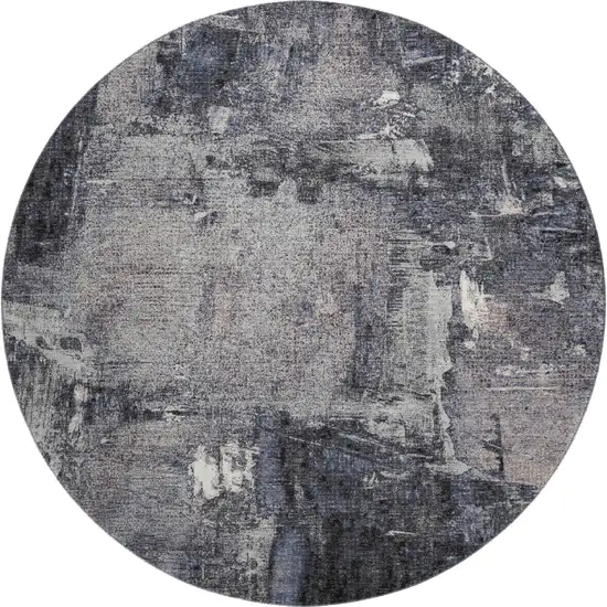 8' Charcoal And Silver Abstract Washable Round Rug With UV Protection Photo 1