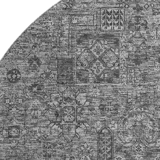 8' Charcoal And Silver Floral Washable Round Rug With UV Protection Photo 3