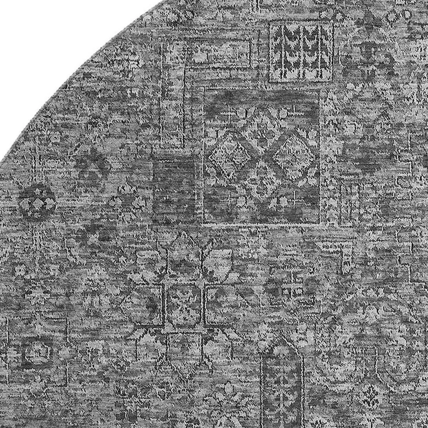 8' Charcoal And Silver Floral Washable Round Rug With UV Protection Photo 3