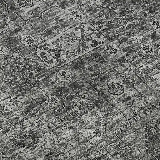 8' Charcoal And Silver Floral Washable Round Rug With UV Protection Photo 9