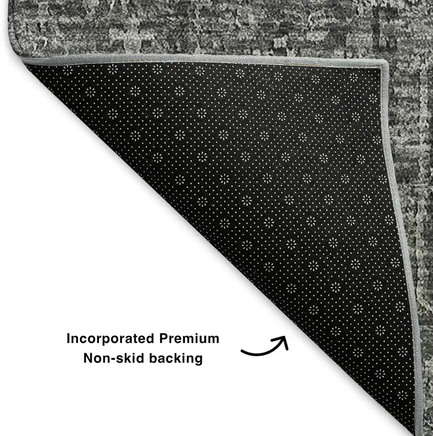 8' Charcoal And Silver Floral Washable Round Rug With UV Protection Photo 6