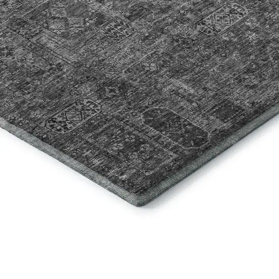 8' Charcoal And Silver Floral Washable Round Rug With UV Protection Photo 7