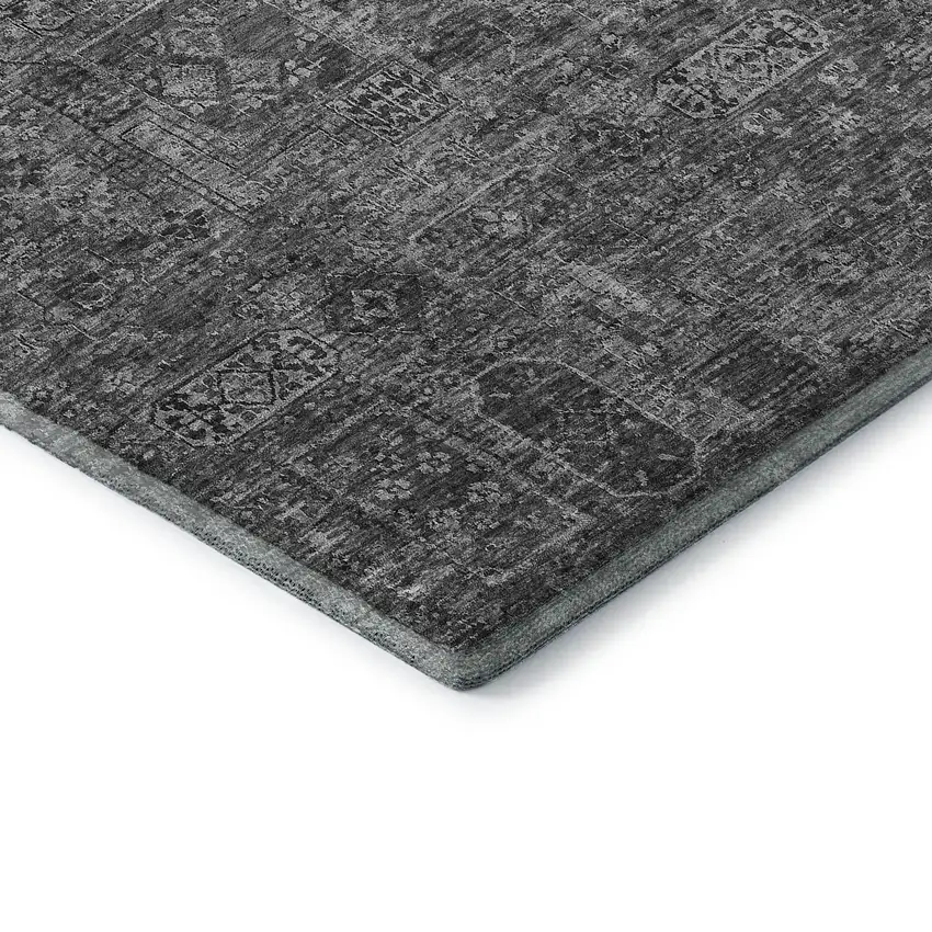 8' Charcoal And Silver Floral Washable Round Rug With UV Protection Photo 7