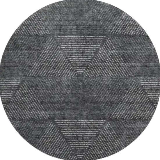 8' Charcoal And Silver Geometric Washable Round Rug With UV Protection Photo 4