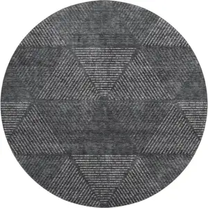Photo of 8' Charcoal And Silver Geometric Washable Round Rug With UV Protection