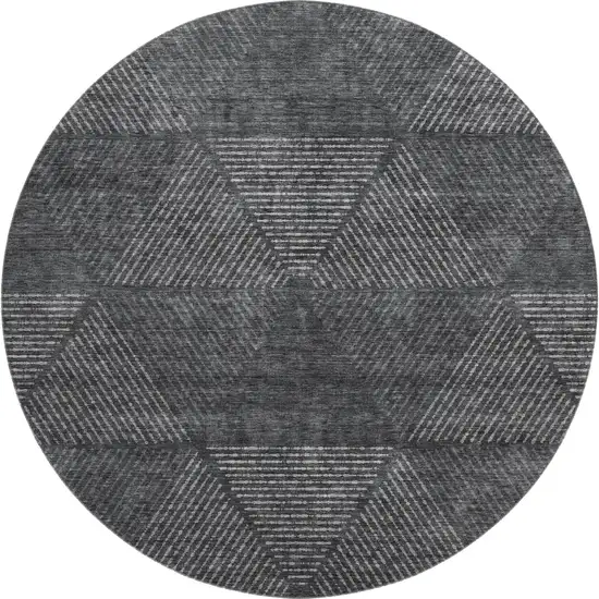 8' Charcoal And Silver Geometric Washable Round Rug With UV Protection Photo 1