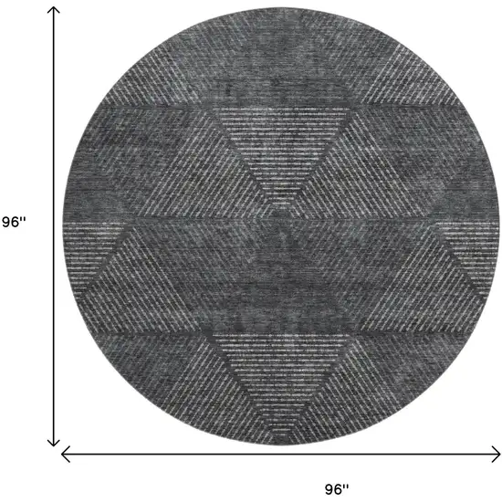 8' Charcoal And Silver Geometric Washable Round Rug With UV Protection Photo 3