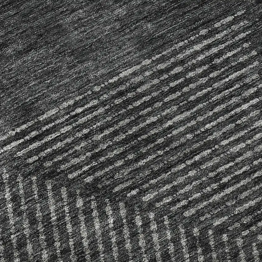 8' Charcoal And Silver Geometric Washable Round Rug With UV Protection Photo 9