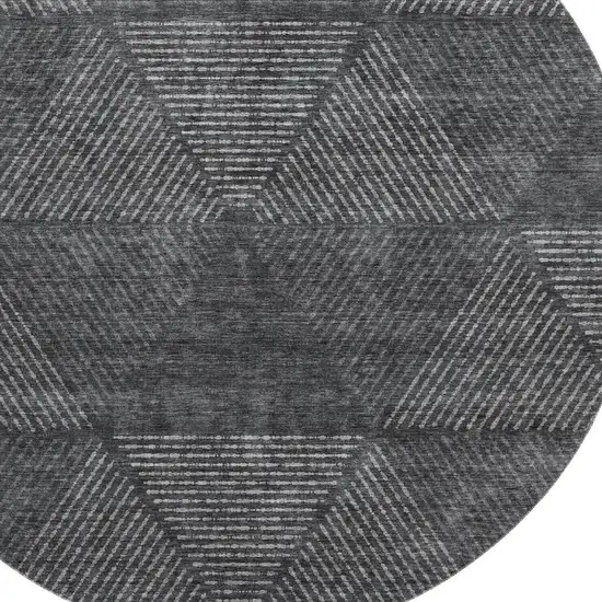 8' Charcoal And Silver Geometric Washable Round Rug With UV Protection Photo 3