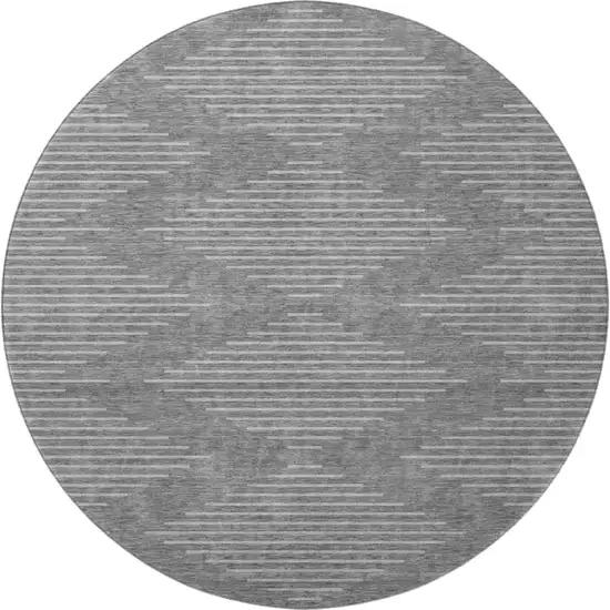 8' Charcoal And Silver Geometric Washable Round Rug With UV Protection Photo 3