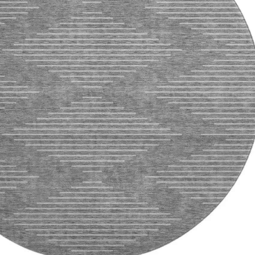 8' Charcoal And Silver Geometric Washable Round Rug With UV Protection Photo 2