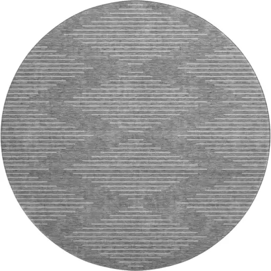 8' Charcoal And Silver Geometric Washable Round Rug With UV Protection Photo 1