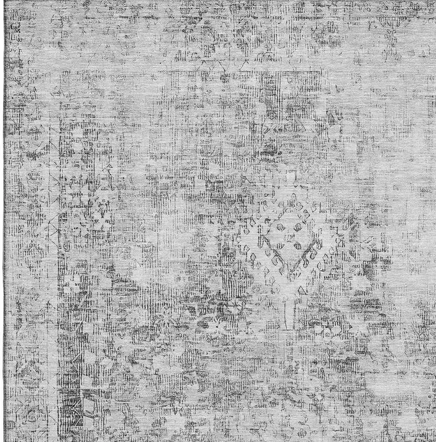 8' Charcoal And Silver Oriental Washable Area Rug With UV Protection Photo 2
